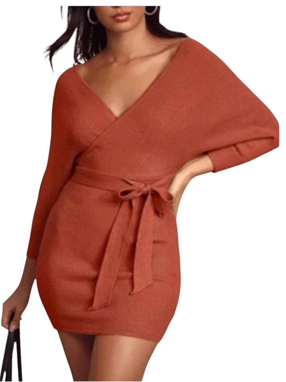 NEW LULU’S Modena Rust Brown Knit Dolman Sleeve Bodycon Sweater Dress size XS
